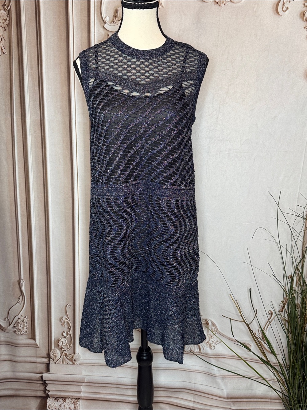 M by Missoni Navy Openwork Sleeveless Mini Dress